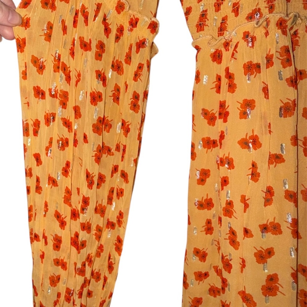 Free People Long Sleeve smocked open back orange 🍊 Floral Dress - Picture 6 of 11